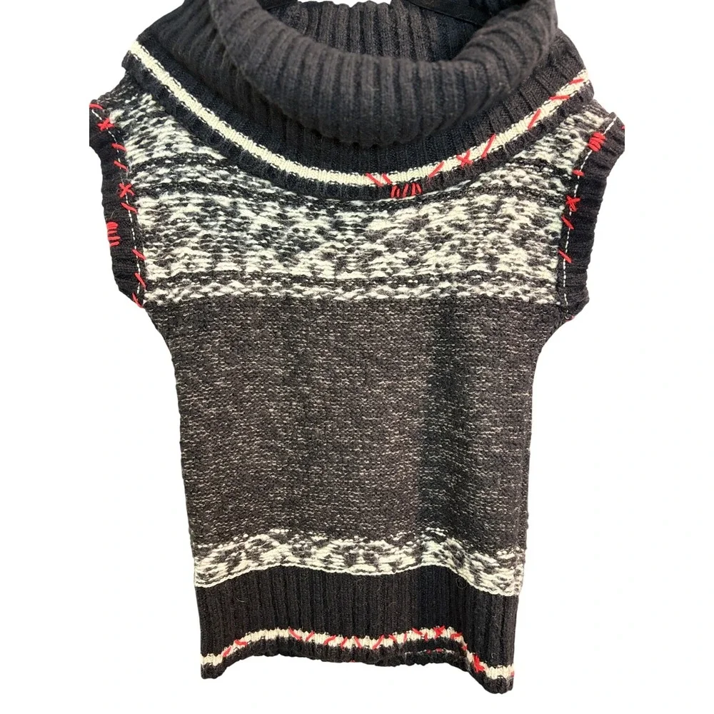 Free People Black Knit Cowl Neck Sweater‎ Vest Womens Small Fair Isle Boho Top